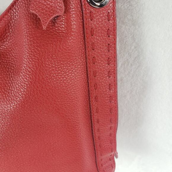Vera Pelle Shoulder Bag Large Red Pebble Leather Purse with Ring Stitch Detail - Picture 3 of 11